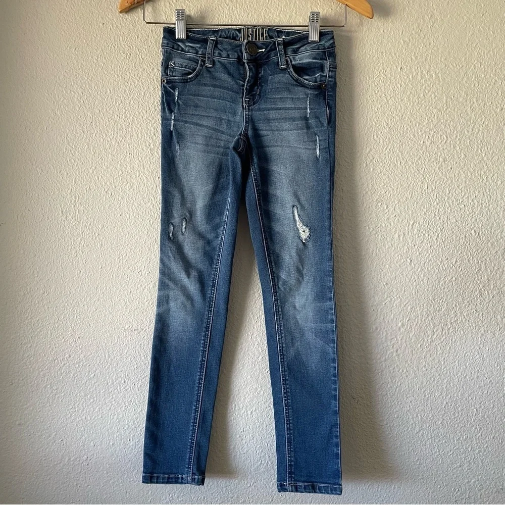 Justice Mid Rise Super Skinny Jeans Girls 10 Slim Blue Medium Wash Denim Stretch